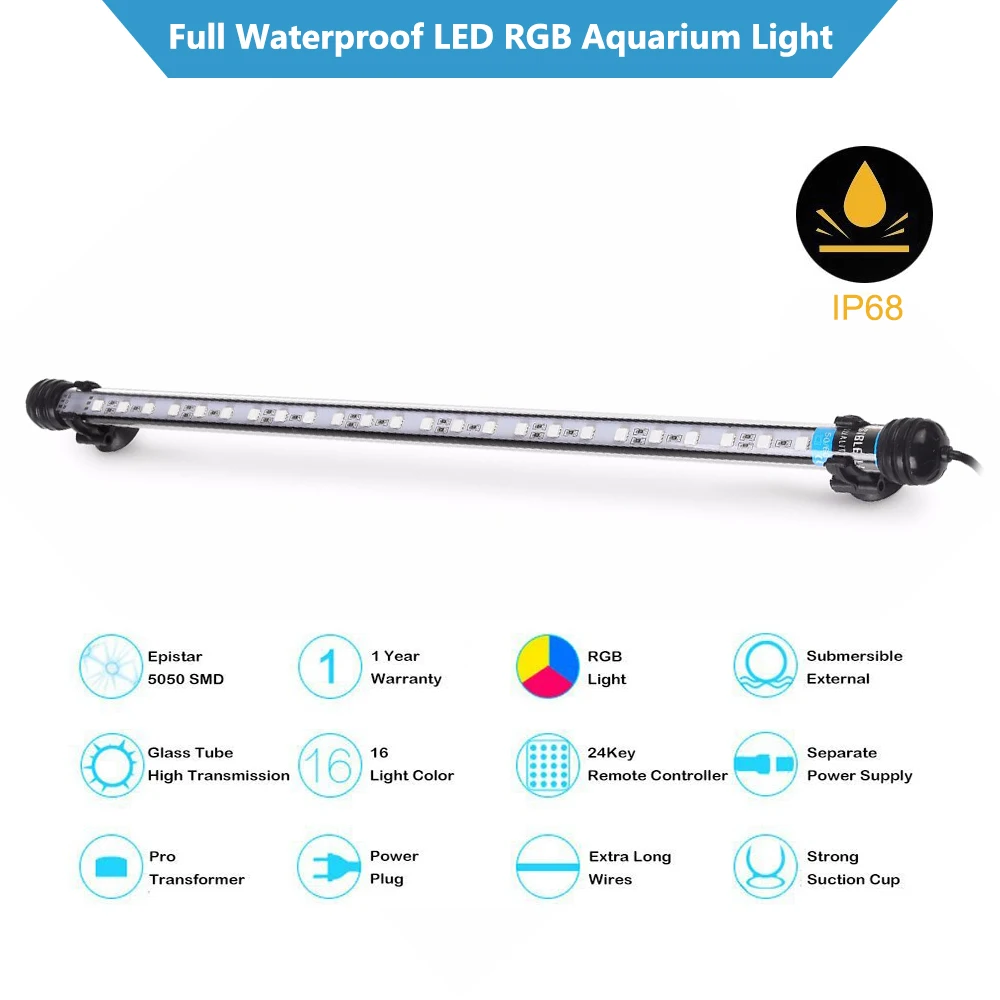 28 см 37 см 48 см светодиодный аквариумный светодиодный светильник 5050 SMD RGB светильник IP68 Водонепроницаемый погружной светильник EU/US/UK/AU Plug