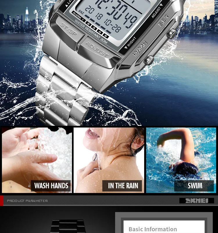 Мужские часы бренд SKMEI часы водонепроницаемые из нержавеющей стали цифровые мужские s наручные часы с хронографом обратного отсчета спортивный браслет для мужчин