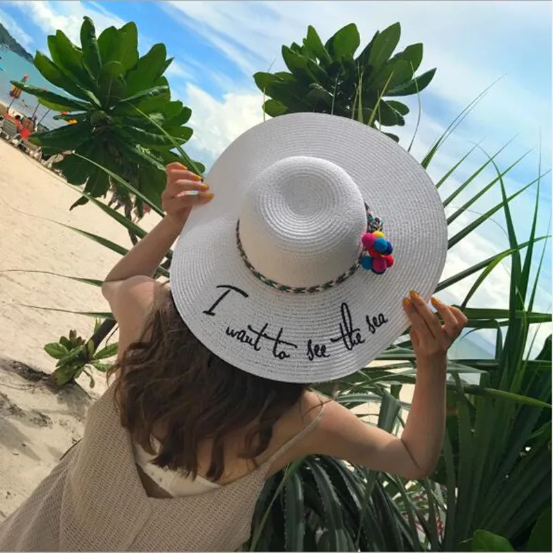 

Wome Sun Hat 2019 New Wide Brim Floppy Fold Beach Hat Summer Hats For Women Out Door Sun Protection Straw Hat