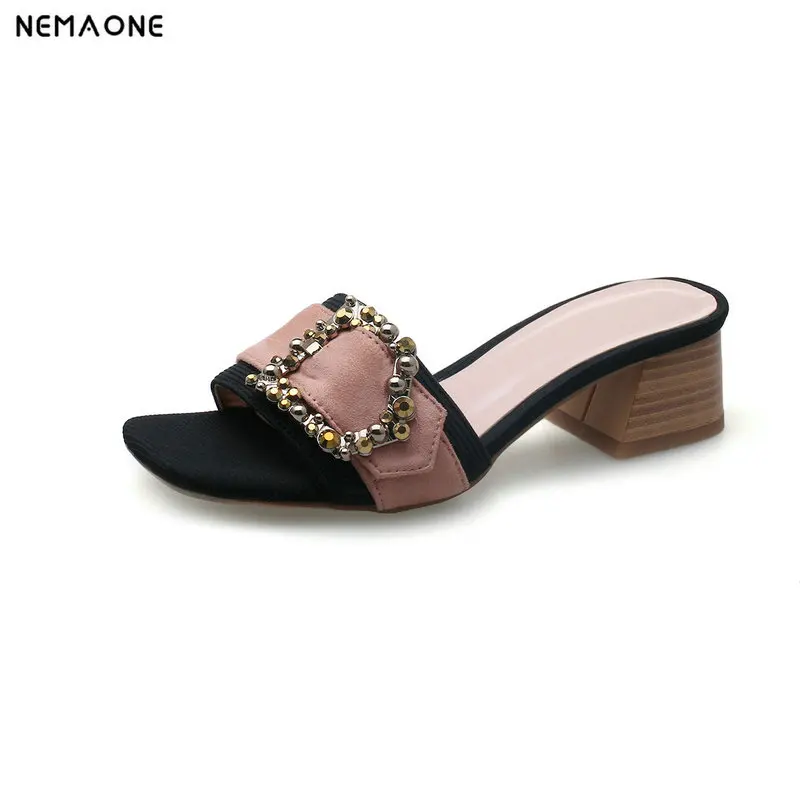 

Women Sexy High Heel Mules square Toe Platform Mules Ladies Slippers Femal Slip On Sandals Shoes large size 9 10 11 12