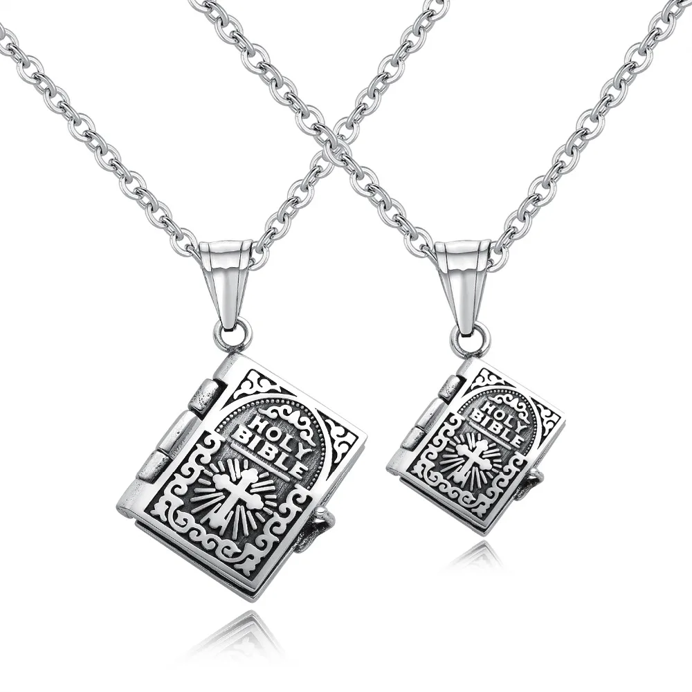 

Bible Within the Scriptures Pendant Necklaces for Lovers Punk Style Romantic Stainless Steel Link Chain Jewelry gift