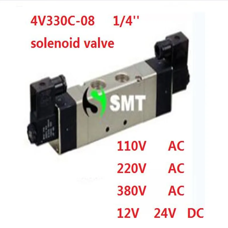 

Free shipping air solenoid valve 4V330C-10 Double coil 3/8" BSP AC110V 5/3 way control valve Plug type with red Indicator light