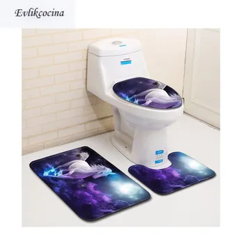 

Free Shipping 3pcs Cool Unicorn Banyo Paspas Bathroom Carpet Toilet Bath Mat Set Non Slip Pad Tapis Salle De Bain Alfombra Bano