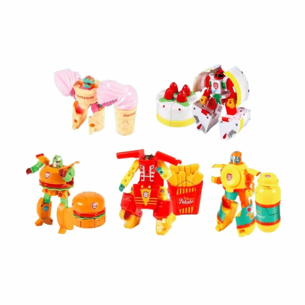 

5Pcs Funny Food Design Robot action figure Toys Plastic Transformation Anime Figure Children Model Chips toy for boys brinquedos