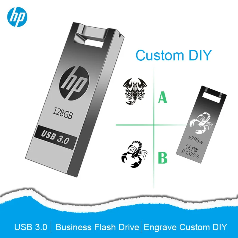 HP Flash Disk 32gb usb 3.0 64gb 16gb 128gb Pendrive custom DIY DJ Music Cute mini Cle usb Stick Metal USB Flash Drive Dropship
