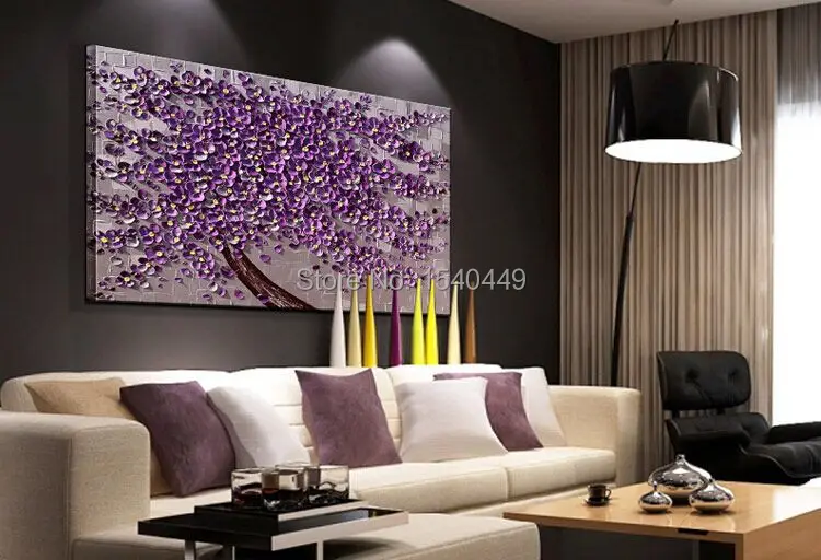 Hand Painted Palette Knife Painting Purple Flower Wall Art Home Hand Painted Palette Knife Painting Purple Flower Wall Art Home Decor Abstract Tree Canvas For 1p310 In Calligraphy From