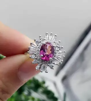 

Natural pink topaz gem stone Natural gemstone ring S925 sterling silver trendy Luxury big Sunflower women party gift Jewelry
