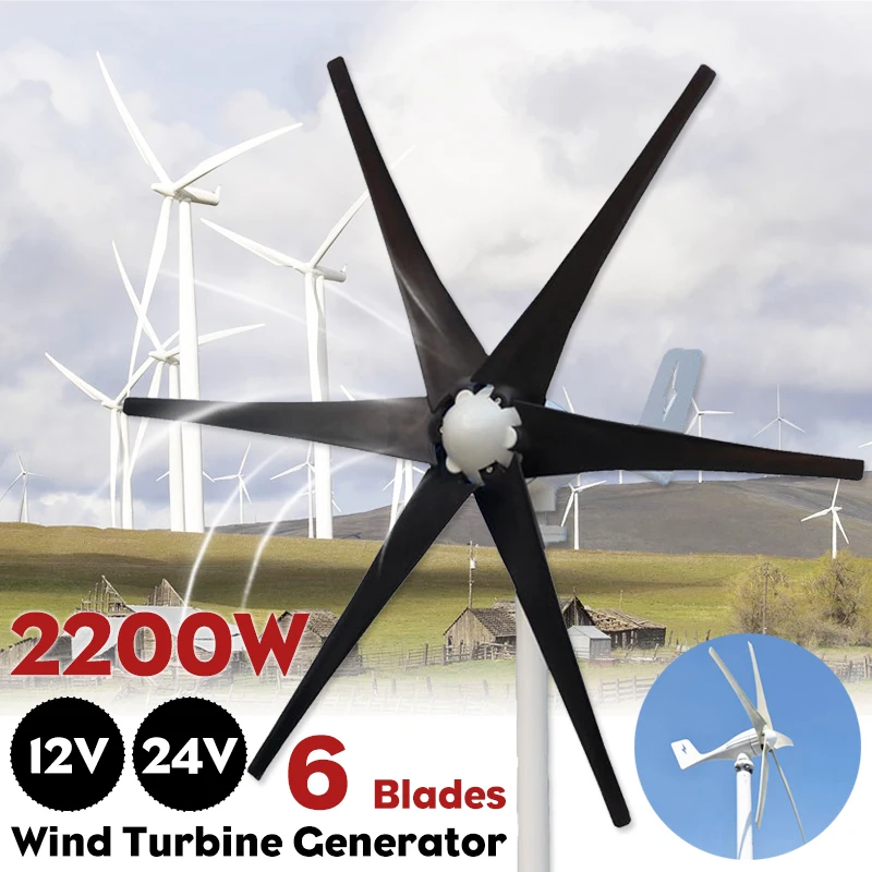

2500W Wind Turbines+Controller 12V 24V Horizontal Generator 6 Nylon Fiber Blade Wind Power Turbines Fit for Home Or Camping