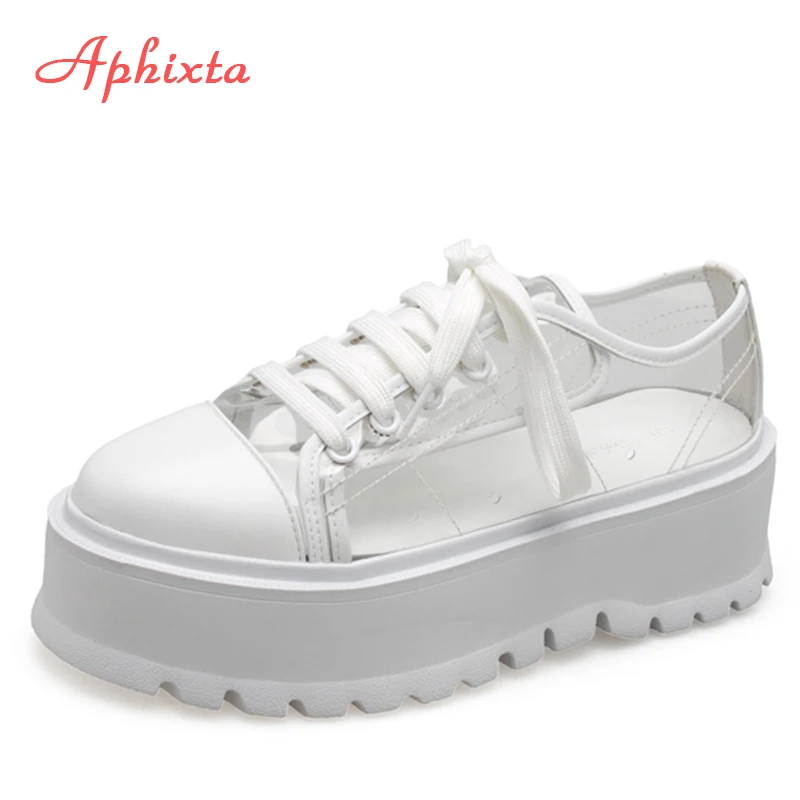 

Aphixta Transparent Platform Shoes Women Chunky Soles Lace-up Ankle Boots Cool Ladies Fashion Student Girls Shoes Woman