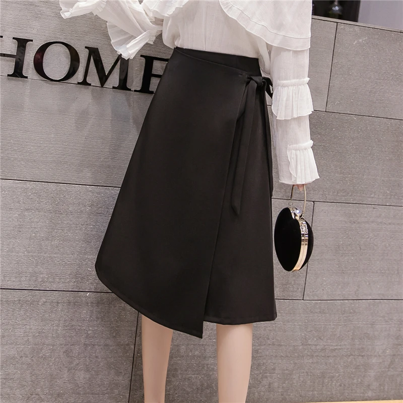 New Fashion Midi Skirts Womens Spring High Waist Lace up Skirt Harajuku Elegant Plus Size Ladies Skirts jupe femme faldas