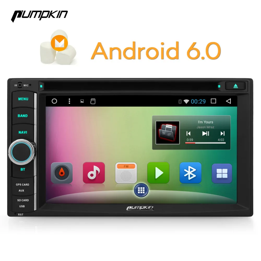 Тыквы 2 DIN 6.2 дюймов Android 6.0 Универсальный dvd-плеер автомобиля GPS навигации Bluetooth
