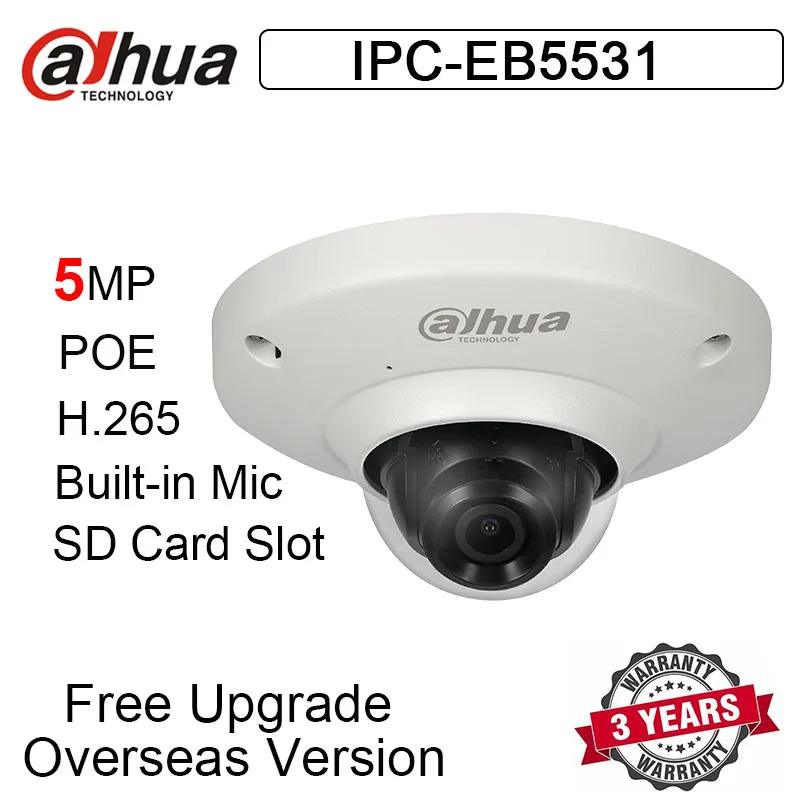

Dahua IPC-EB5531 5MP Panoramic Network Fisheye Camera POE IP67 H.265 Built-in Mic replace IPC-EB5500 IP Camera For Home Security