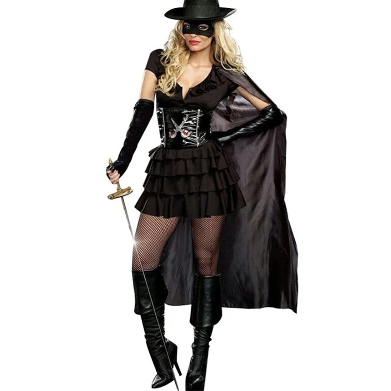 Tweesnijdend Diva Sexy Zorro Kostuum Fantasy Gemaskerde Bandiet Vrouwelijke Luxe Party Halloween Carnaval Vrouwen sexy halloween female costumehalloween sexy AliExpress