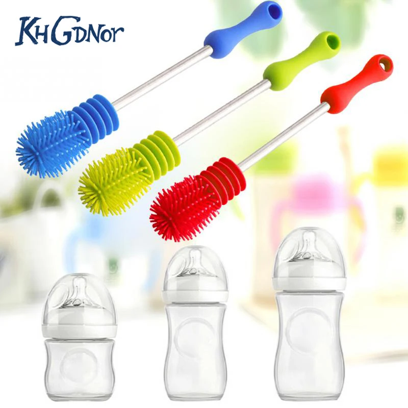 KHGDNOR Silicone Baby Milk Bottle Brush Rotary Handle Long Handle