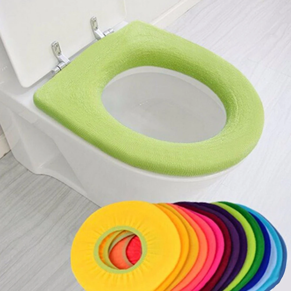 1PCS Plush Toilet Seat Cover Mat Bathroom Warmer Washable Cloth Pad Cartoon Thickening Potty Covers