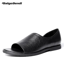 Мужские сандалии-гладиаторы из натуральной кожи наивысшего качества с ремешком на щиколотке; Цвет Черный; Мужская Повседневная летняя пляжная обувь