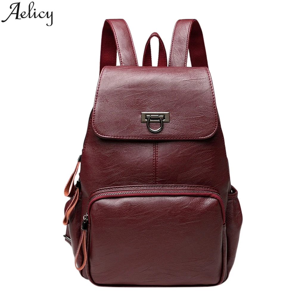 

Aelicy Lady's Luxury Upscale Solid Soft Pu Leather Backpack High Quality Unique Bag Traveling Small School Backpack Mochila