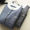 Thick Warm Korea Striped cashmere cardigan 2022 autumn winter sweater women knitted Mandarin Collar Pull Femme jacket coat ► Photo 1/5