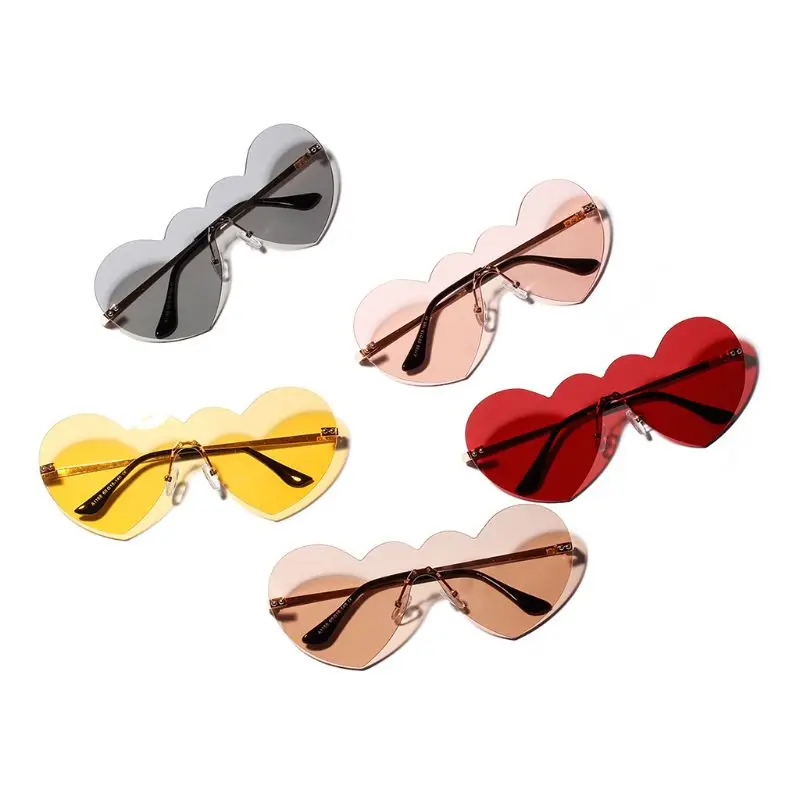 Heart Shape Lens Sunglasses Rimless Metal Personality UV400 One-piece Sun Glasses Charms Fashion Unisex Party Women Eyewear Gift