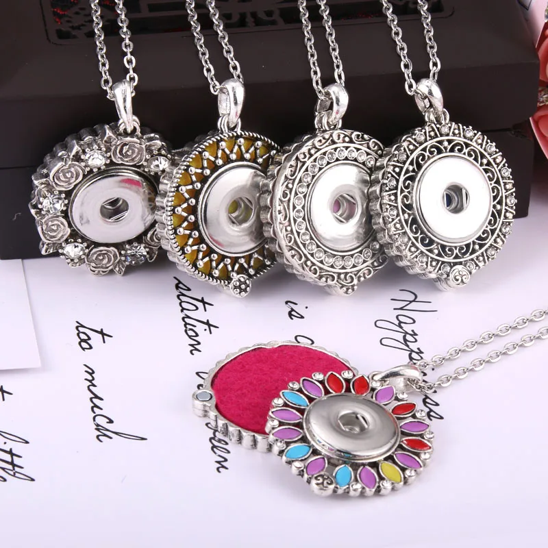 

2019 New Multifunction Snap Jewelry Perfume Aromatherapy Aroma Diffuser Lockets Necklace Fit 20mm 18mm Snap Button Jewelry