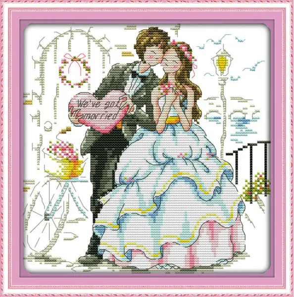 

Happy wedding Printed on Canvas DMC Counted Chinese Cross Stitch Kits printed Cross-stitch set Embroidery Needlework