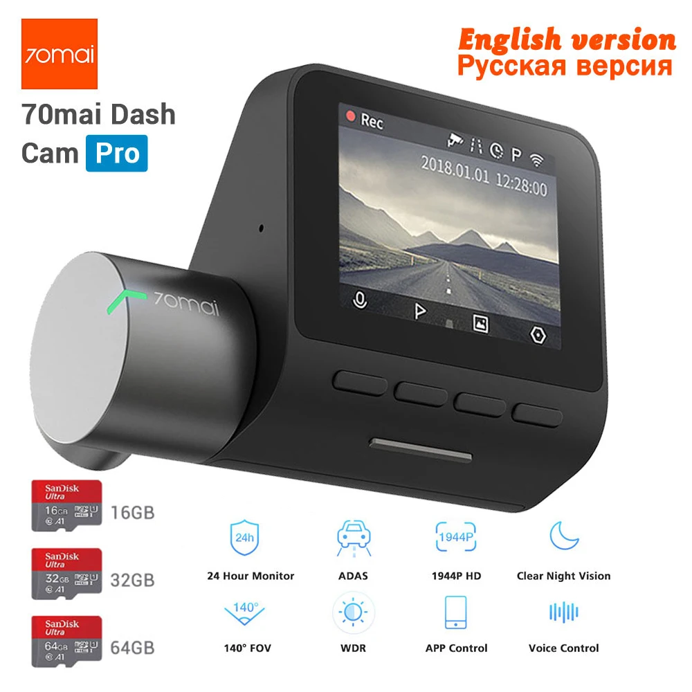 Nuevo Xiaomi 70mai Dash Cam Pro GPS IMX335 WIFI voz Control inteligente versión de la noche DVR HD 1944 P 140FOV Coche cam 24 H Monitor de aparcamiento - 1