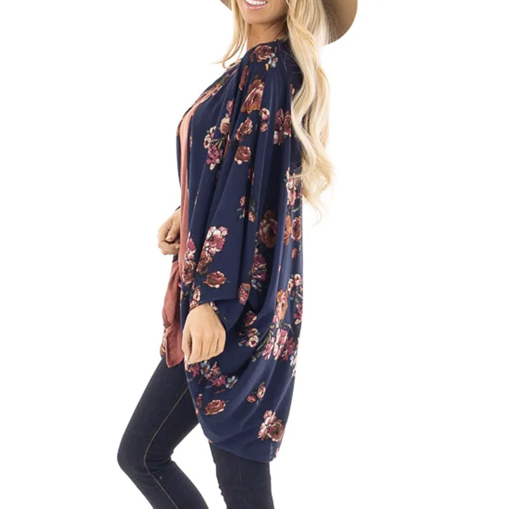Women Chiffon Kimono Spring Floral Printing Long Blouse Irregularity Tops Bikini Swimwear Beach Smock Blusas Mujer 2019 #10T