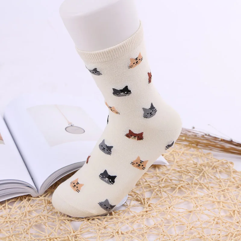 Милые модные хлопковые носки на весну и лето Повседневные носки с изображением головы кота - Цвет: Белый