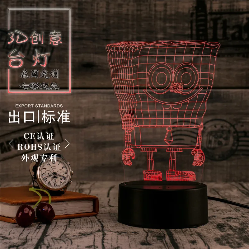3D Led Novety освещение творческий Подарочный ночник настольная лампа Губка Боб свет дома коридор, отель вечерние атмосфера огни