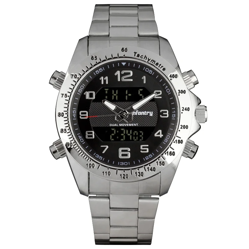 INFANTRY Military Watch Men Digital LED Mens Watches Top Brand Luxury Sport Army Black Silver Brace