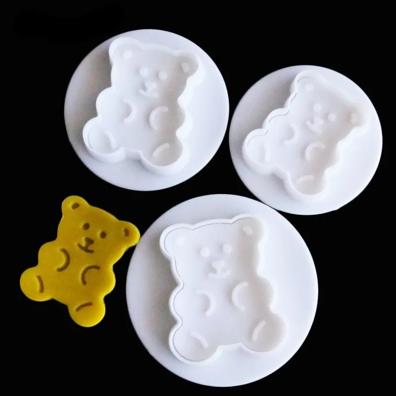 

3PCS Bear Cake Fondant Cookie Cutter kids toys Decorating Craft Paste Plunger Mold Cake Decorating Mold kitchen tools