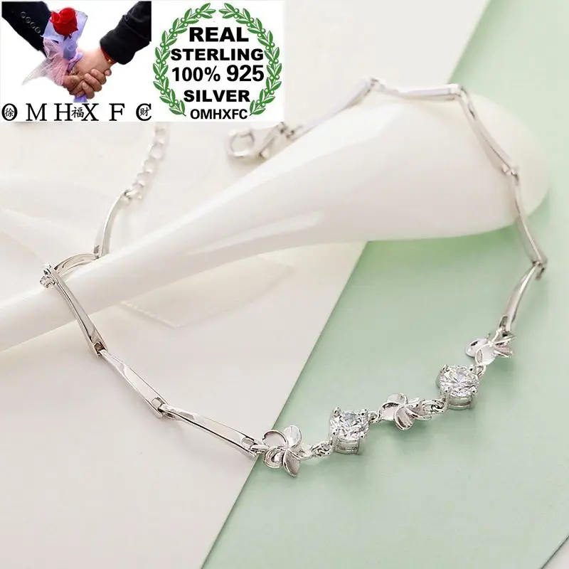

OMHXFC Wholesale European Fashion Woman Girl Party Birthday Wedding Flower Round Zircon 100% S925 Sterling Silver Bracelet BC07