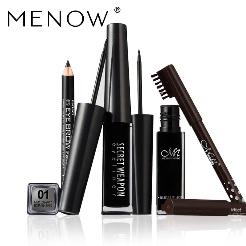 MENOW Eye Cosmetics Set Including Eyeliner Black Brown Eyebrow Pencil Lasting For Up To 24hours