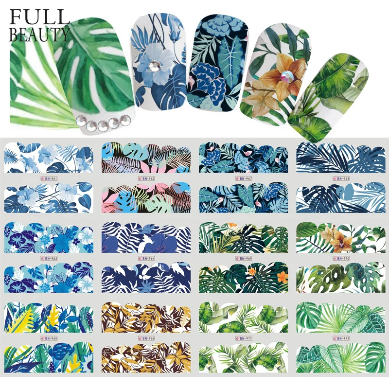 

12 Designs Nail Sticker Set Jungle Green Leaves Flower Leaf Slider DIY Nail Art Water Transfer Decal Manicure Tool CHBN961-972