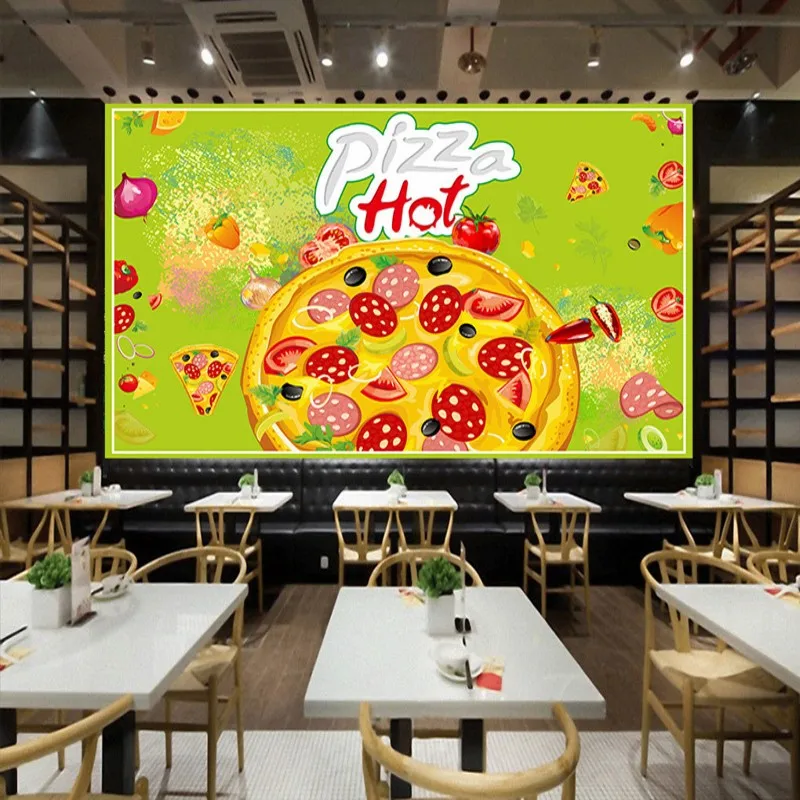 

Custom photo wallpaper Hand painted delicious pizza western restaurant decorative background wall wallpaper murals