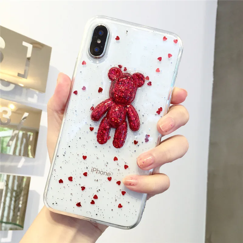 Для Xiaomi mi A1 A2 lite A3 8 9 SE F1 redmi 6 6A 7 7A Note 5 Pro чехол Модный Блестящий 3D love bear Мягкий для