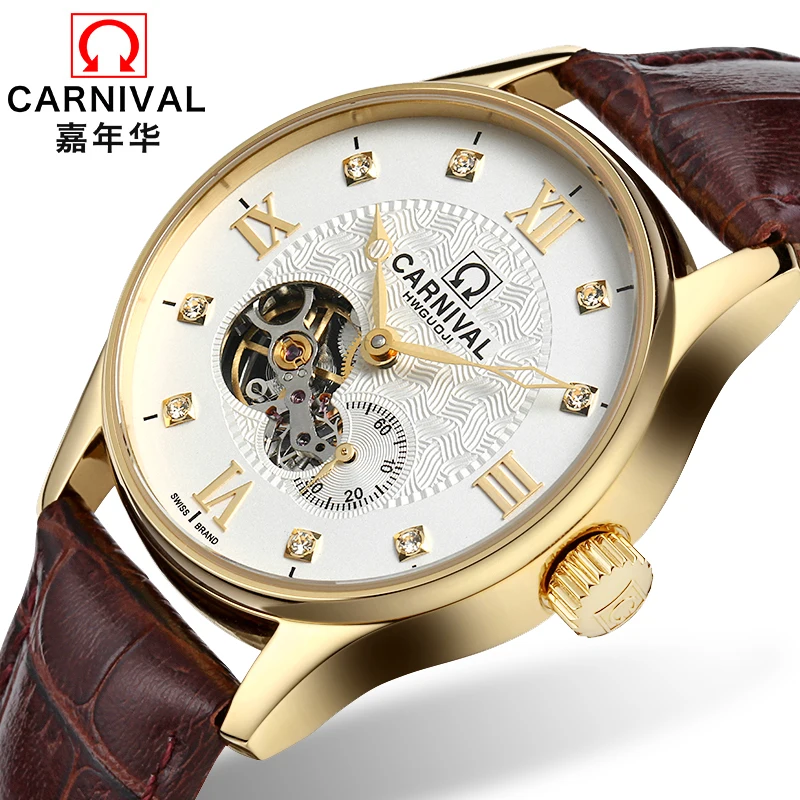

Carnival Tourbillon Mechanical Watch Men Sapphire Hollow Dial Gold Stainless Steel Waterproof Reloj Hombre Relogio