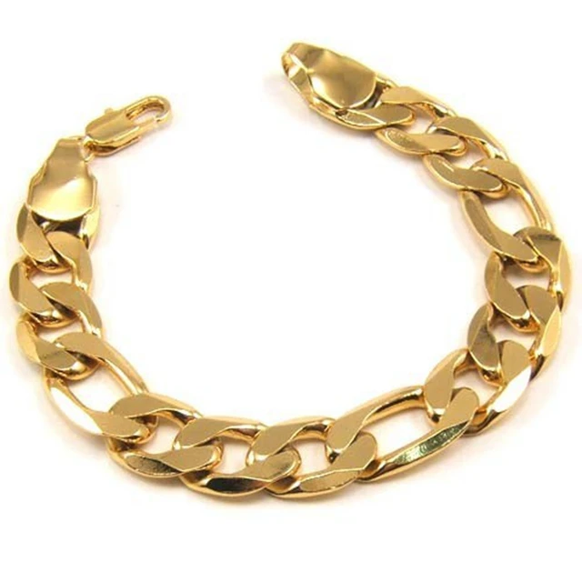 Figaro Chain 24ct Yellow Gold Filled Mens Bracelet Wrist Chain Link 9"in Chain & Link Bracelets