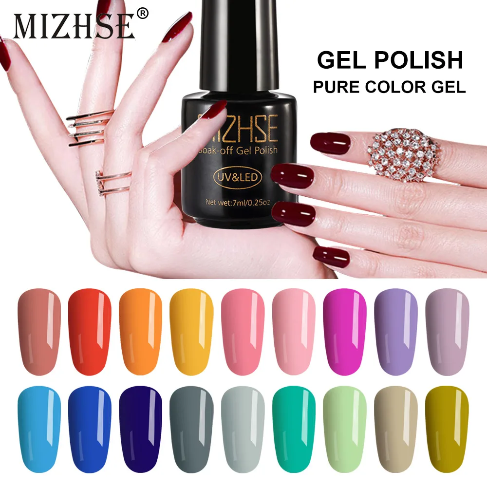 

MIZHSE 7Mml UV Gel Nail Polish UV Top And Base Coat For Nail Design Newest Colors Soak Off Hybrid Gel Polish Nail Lacquer
