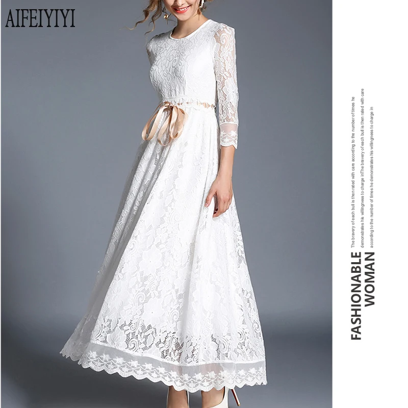 

Vestidos 2019 Spring Sexy Bohe Bodycon White Lace Vestido Longo de Festa Long Dress Vestidos Mujer Women Party Dresses Flamingo