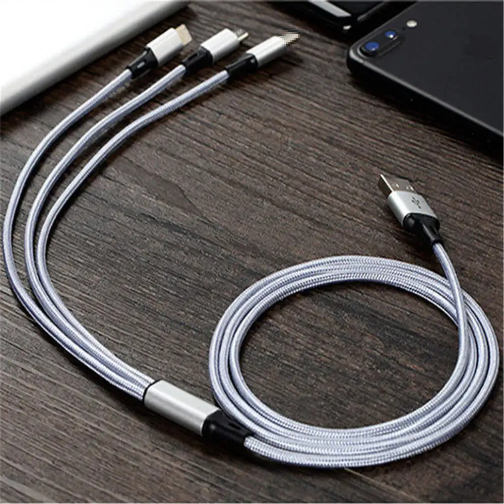 Usb-зарядное устройство 3 в 1 с несколькими usb-портами кабель для iPhone X Quick Charge USB C провод для зарядки для huawei P20 Lite Xiaomi Mi8 - Цвет: silver