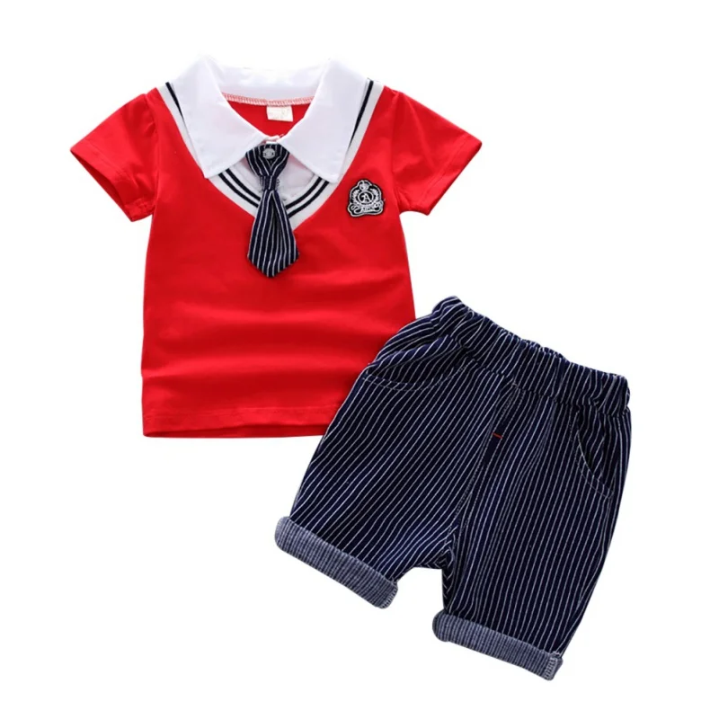 

Summer Newborn Boy Clothing Set Cotton Baby Shirt + Strap Shorts Bow Tie Infant Kids Outwear