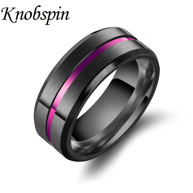 Fashion Classic Titanium Steel Groove Ring for Men 8MM Width Black/Purple/Gold/B Fashion Classic Titanium Steel Groove Ring for Men 8MM Width Black/Purple/Gold/B