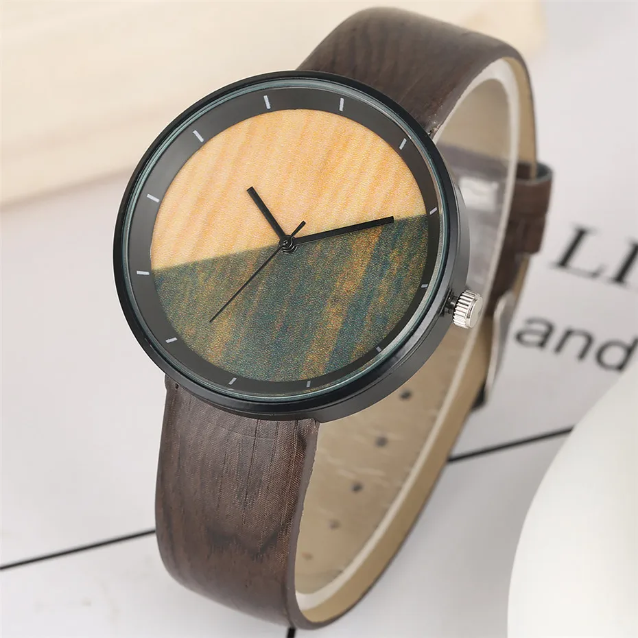 Модные кварцевые наручные часы с деревянными полосками для мужчин и женщин, уникальный циферблат из искусственной кожи, Новое поступление, повседневные мужские часы