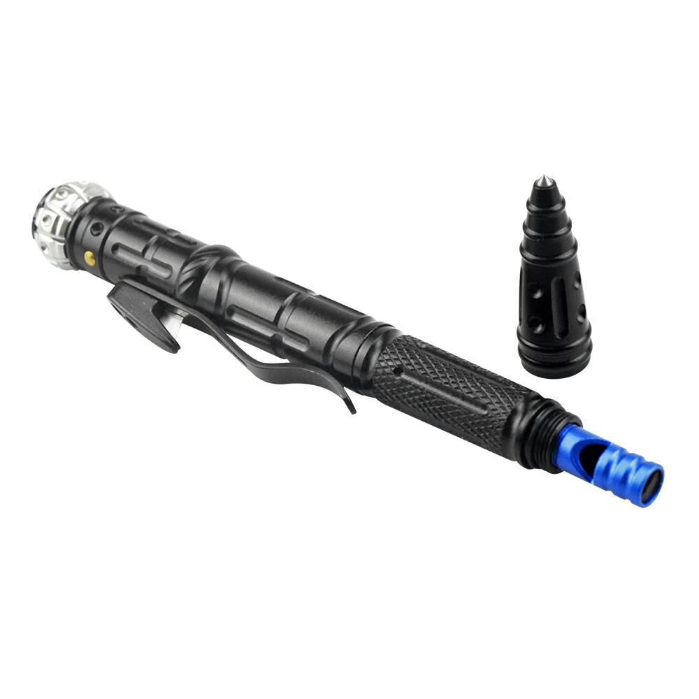 جديد 8 في 1 متعددة الوظائف الدفاع قلم تخطيطي في الهواء الطلق بقاء EDC أداة مع مصباح طوارئ LED صافرة كسّارة زجاج