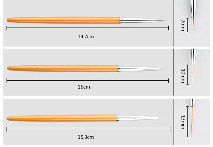 3 шт./компл. золото для ногтевого дизайна линий кисть для рисования профессиональная высококачественная УФ Гель-лак Советы 3D Дизайн маникюрный набор инструментов для рисования
