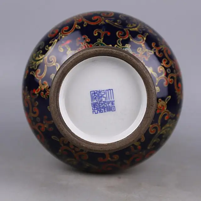 Jingdezhen Antique Enamel Vase Yong Zheng Black Glaze Vase With Flower Pattern Imitation of Ancient Porcelain Kiln Antique 5