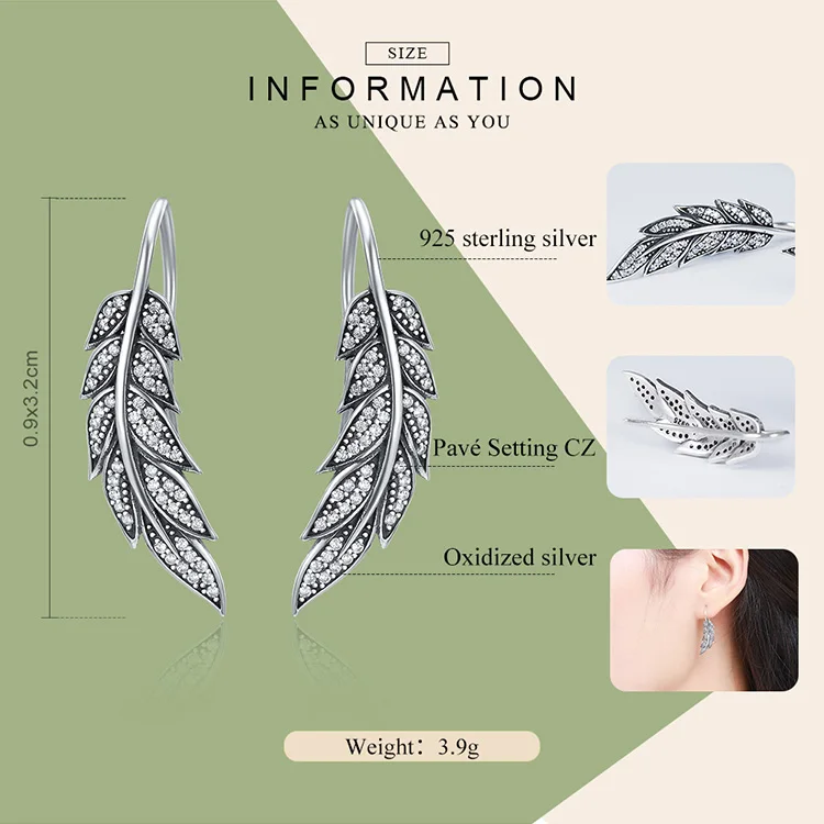 Vintage 925 Sterling Silver Brincos Korean Angel Wings Feather Drop Earrings Women Fashion Sterling Silver Wedding Earrings