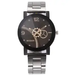 MIGEER Для мужчин браслет Кварцевые часы Для женщин Роскошные Нержавеющая сталь аналоговые наручные часы Для мужчин s простой дизайн Бизнес