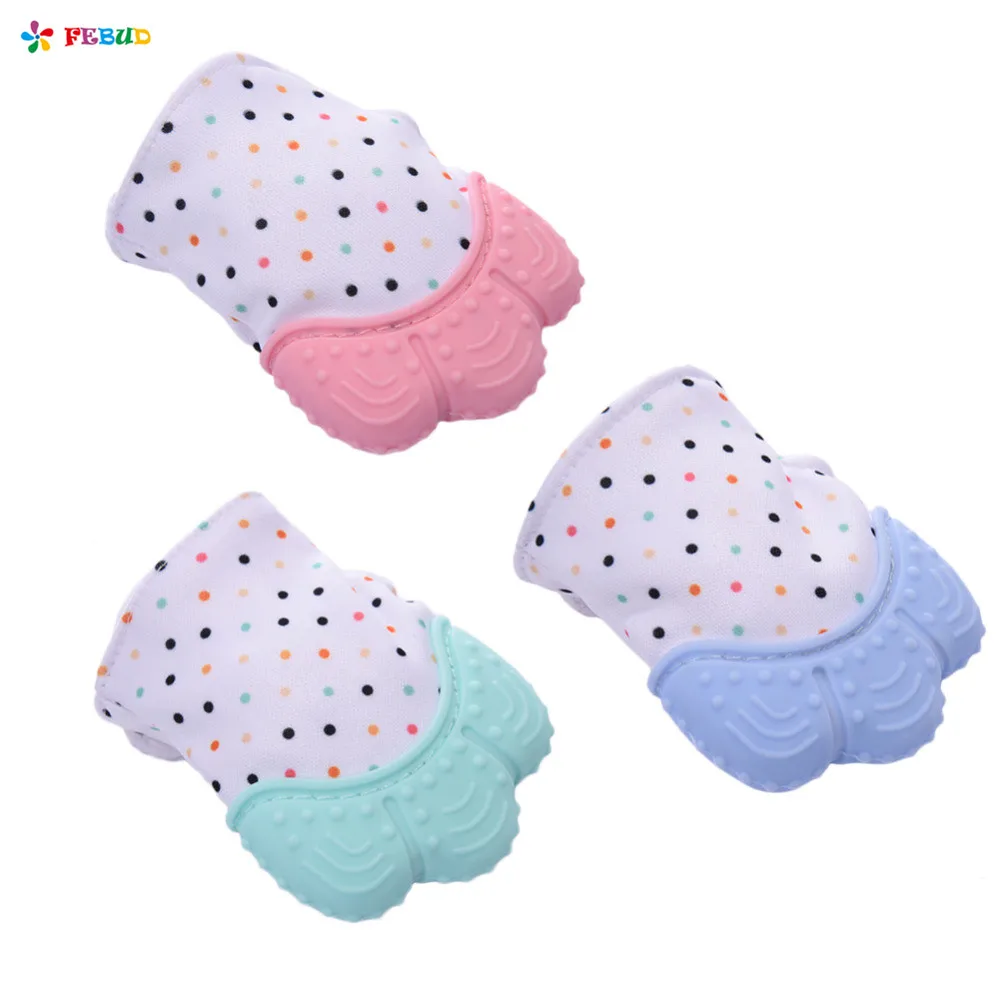 FEBUD Glove Baby Teether Food-Grade Silicone Sound Beeds Chews Teethers Safe BPA FreeTeething Mitten for Newborn Babies | Мать и ребенок